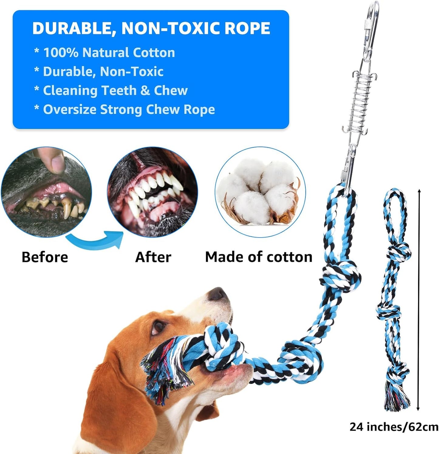 Spring Pole Toy for Pitbull: Bungee Tug of War Toys for Small Large Aggressive Chewers Dogs to Exercise & Muscle Building & Bite Training,Outdoor Heavy Duty Bungee Solo Tree Tugger Hanging Toy