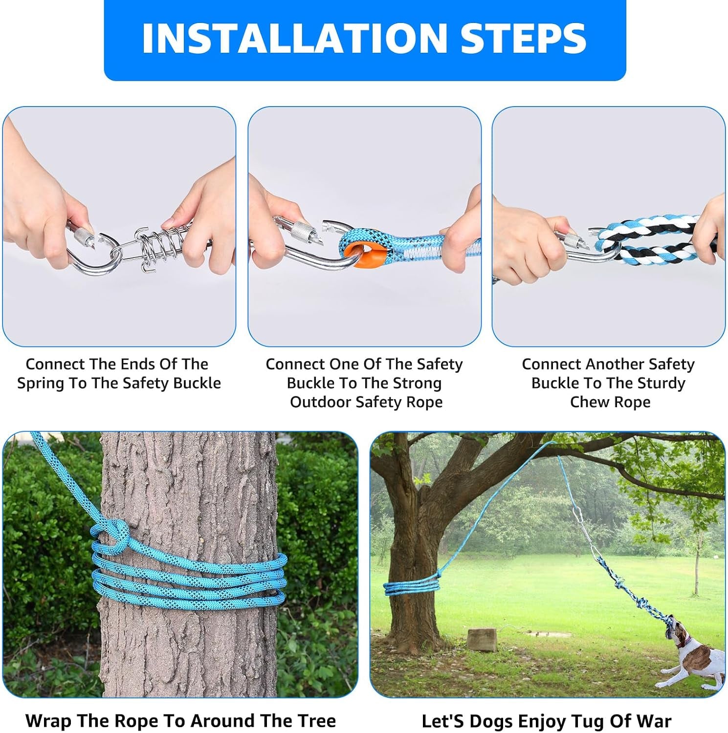 Spring Pole Toy for Pitbull: Bungee Tug of War Toys for Small Large Aggressive Chewers Dogs to Exercise & Muscle Building & Bite Training,Outdoor Heavy Duty Bungee Solo Tree Tugger Hanging Toy